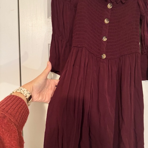 Pink Lily Wine Colored Smocked Long Sleeve Mini Dress - Picture 3 of 7